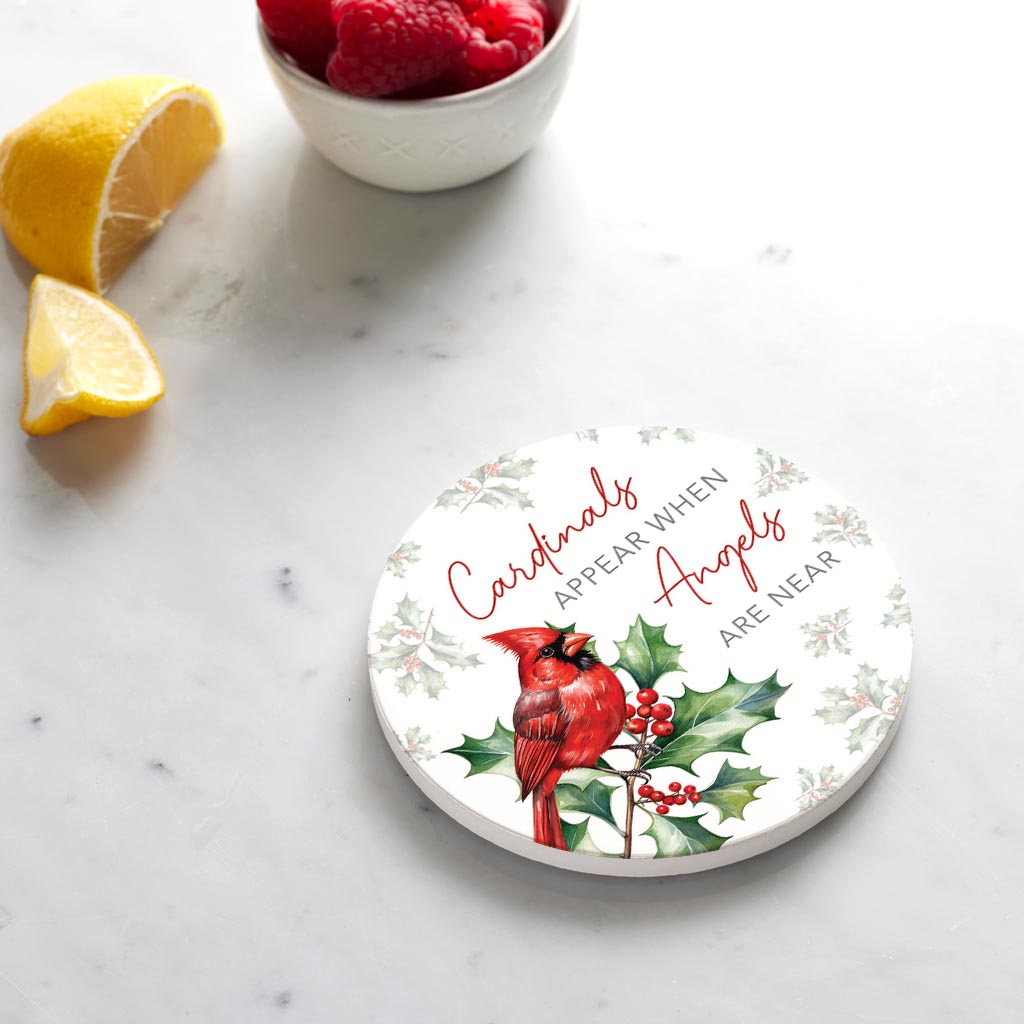 Ceramic Round Coaster-Cardinal Christmas Angels Are Near -4