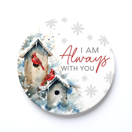Ceramic Round Coaster-Cardinal Christmas Always With You -0