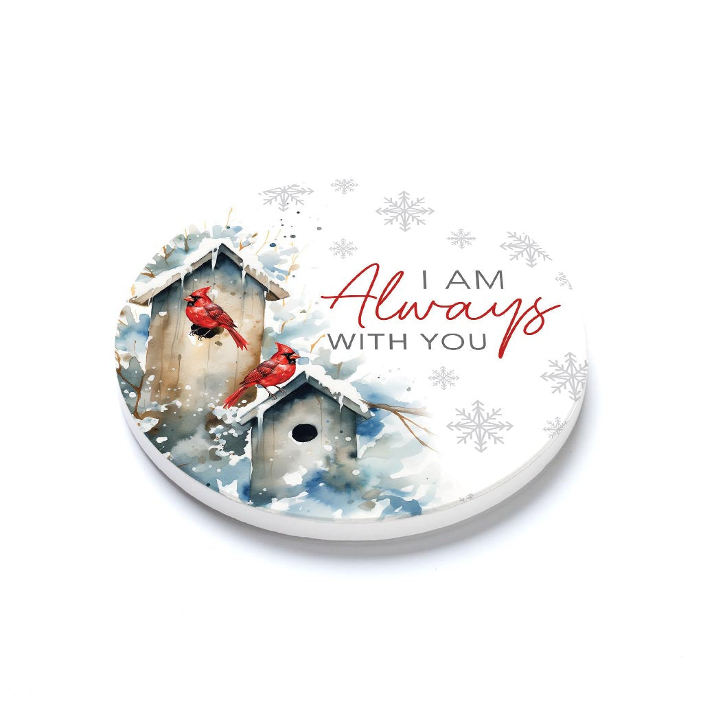 Ceramic Round Coaster-Cardinal Christmas Always With You -1