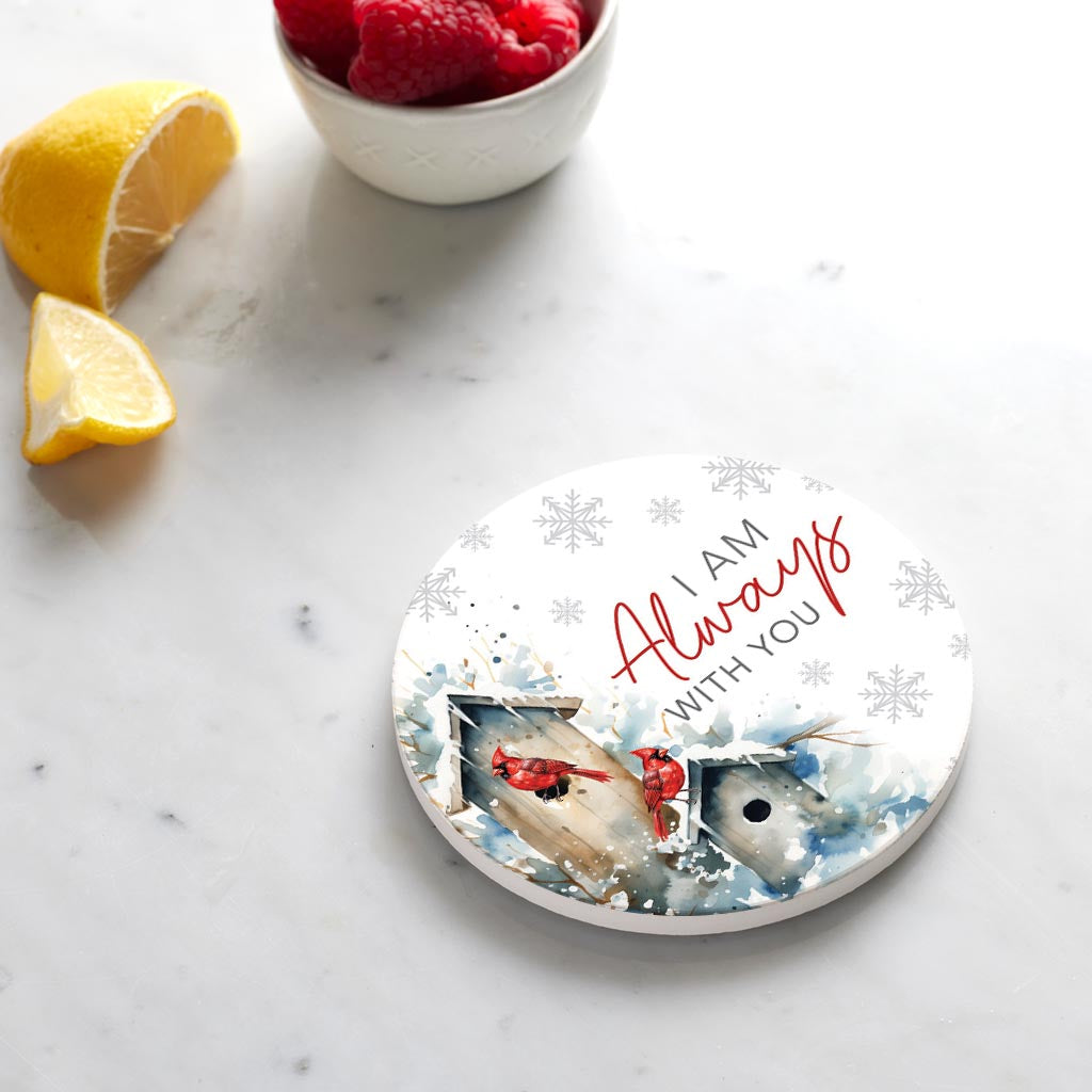 Ceramic Round Coaster-Cardinal Christmas Always With You -4