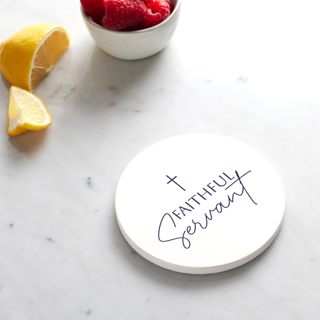 Ceramic Round Coaster-Minimalistic Faithful Servant -4