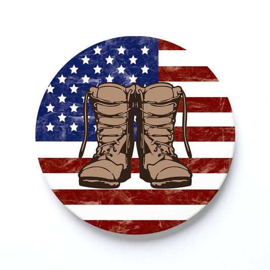 Ceramic Round Coaster-Military Flag & Boots -0