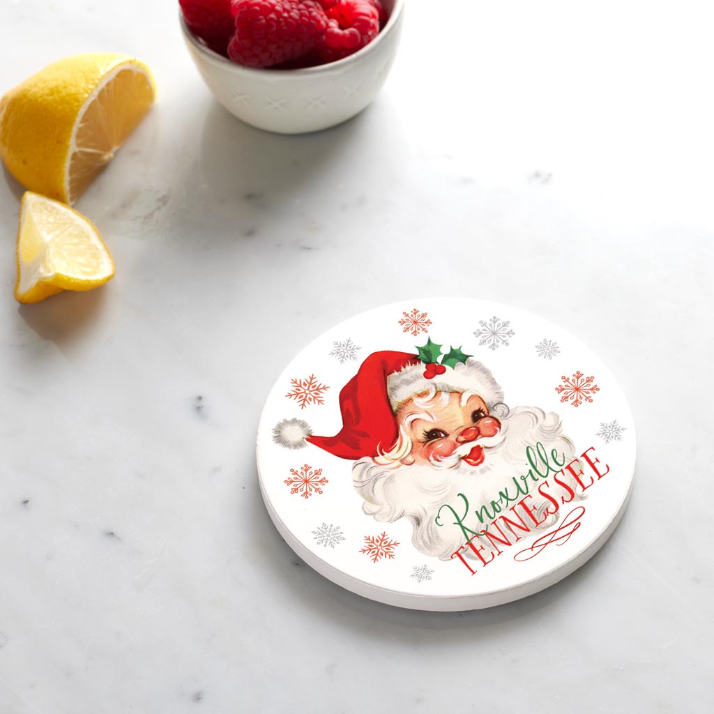 Ceramic Round Coaster-Classic Santa City & State