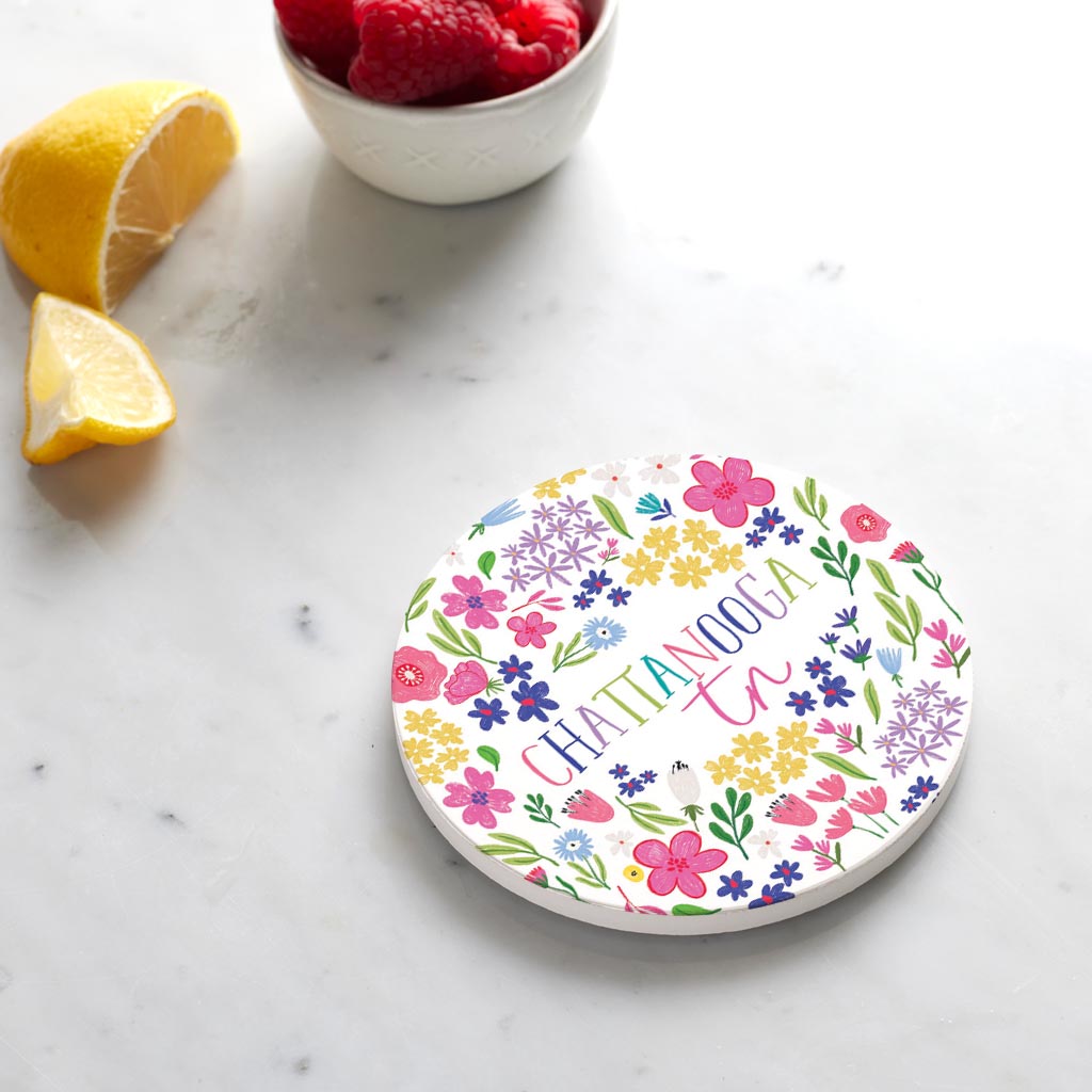 Ceramic Round Coaster-Flower Confetti City & State -3