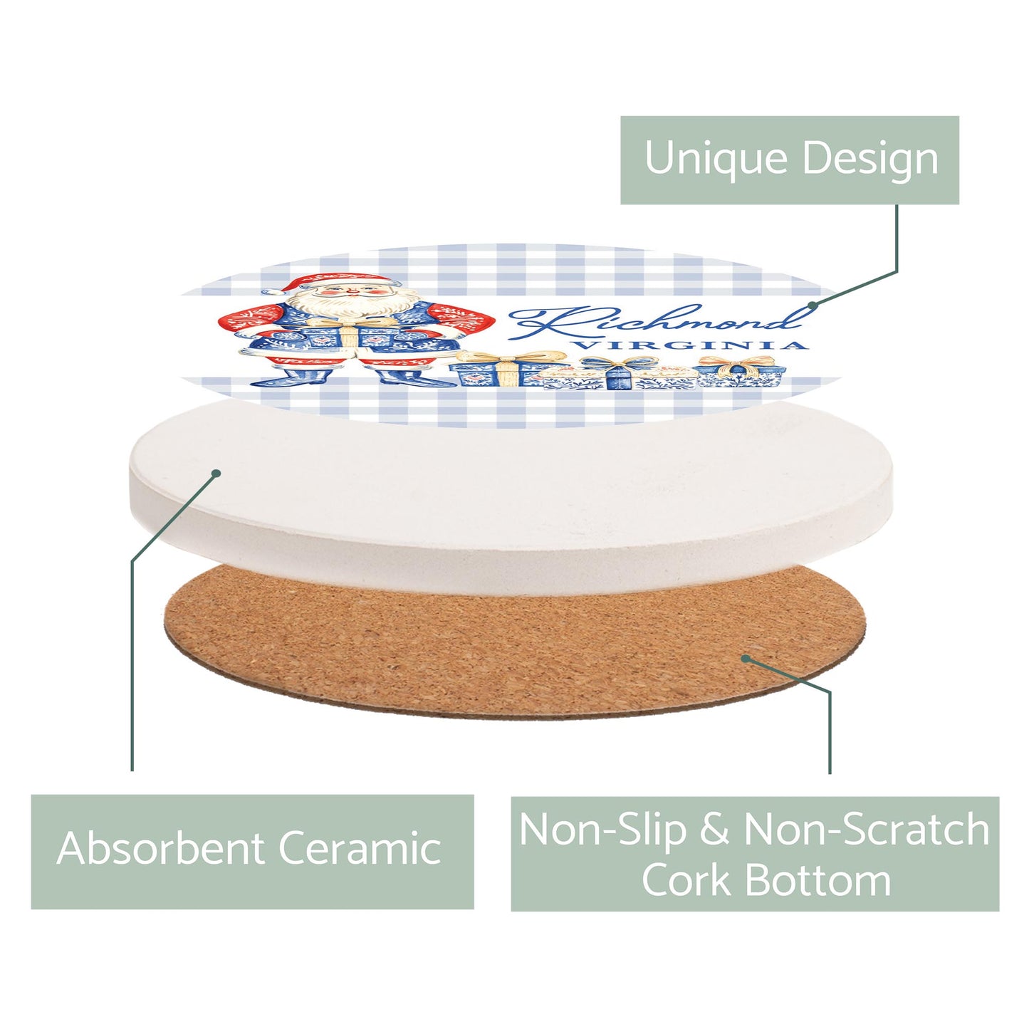 Ceramic Round Coaster-Love+Local Blue Noel - A Grand Millennial Christmas -2