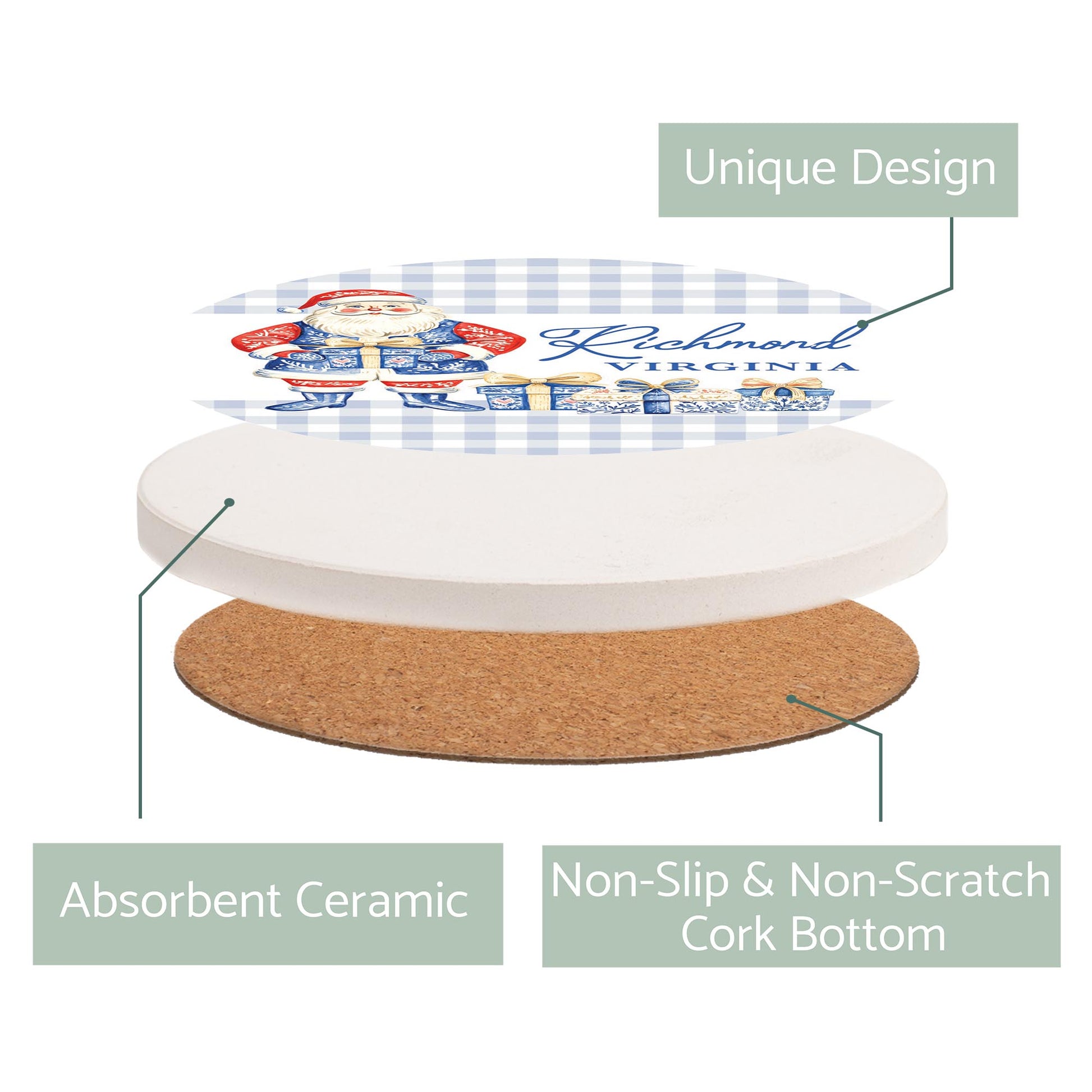 Ceramic Round Coaster-Love+Local Blue Noel - A Grand Millennial Christmas -2