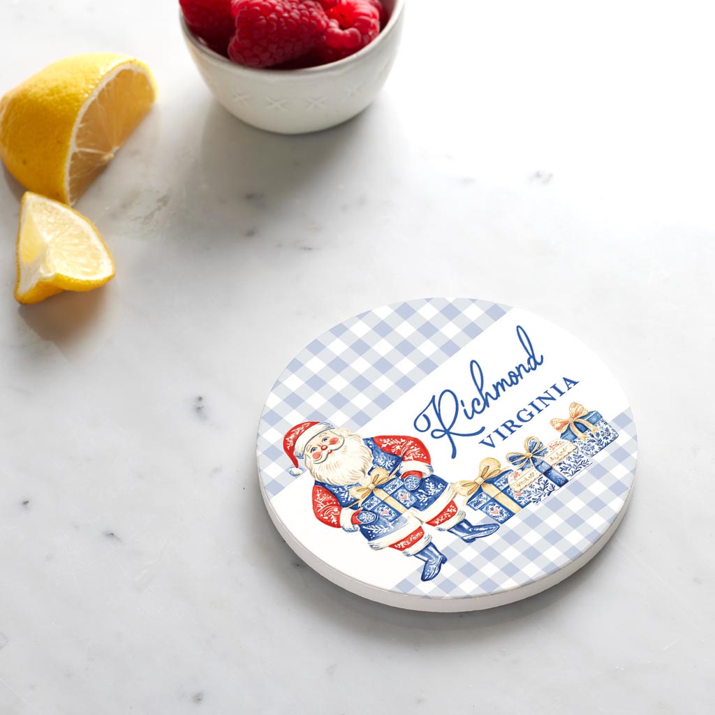 Ceramic Round Coaster-Love+Local Blue Noel - A Grand Millennial Christmas -3