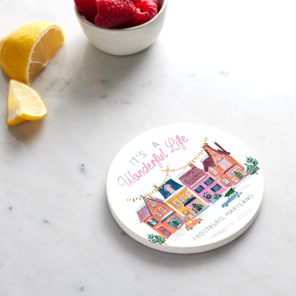 Ceramic Round Coaster-Love + Local It's A Wonderful Life -3