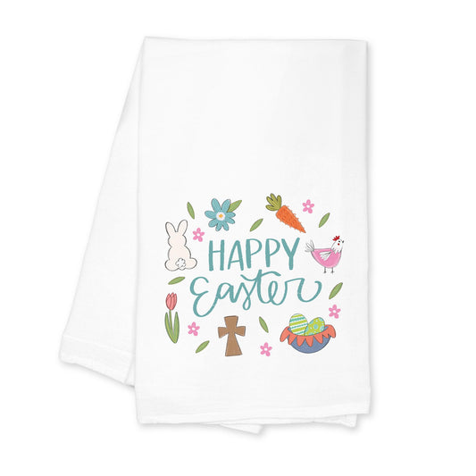 Cotton Tea Towel White-Happy Easter