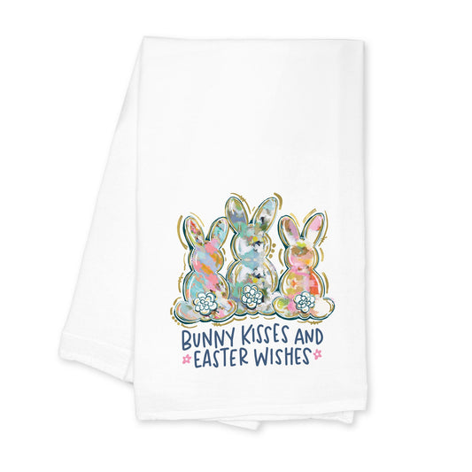 Cotton Tea Towel White-Bunny Kisses & Easter Wishes