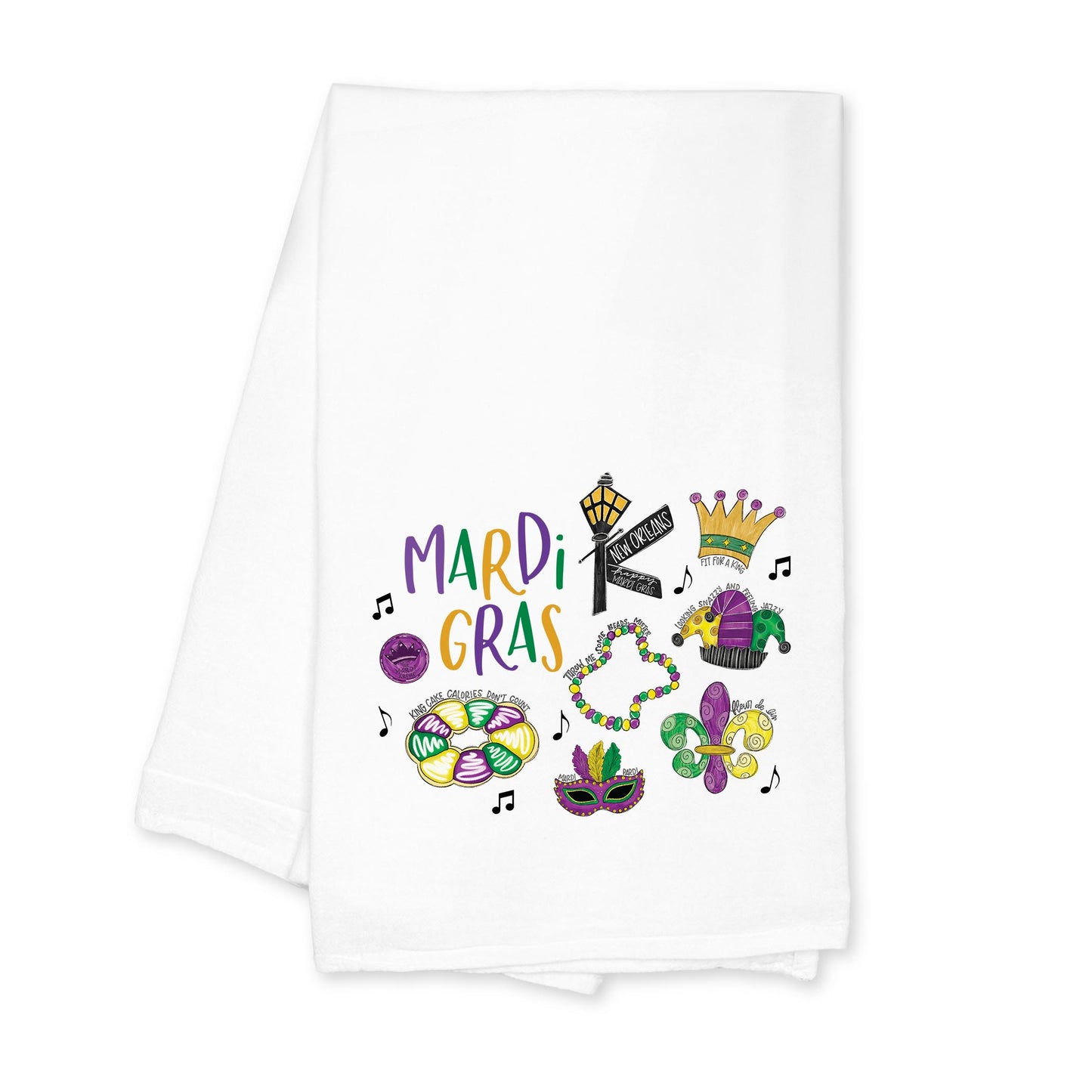 Cotton Tea Towel White-Mardi Gras Icons