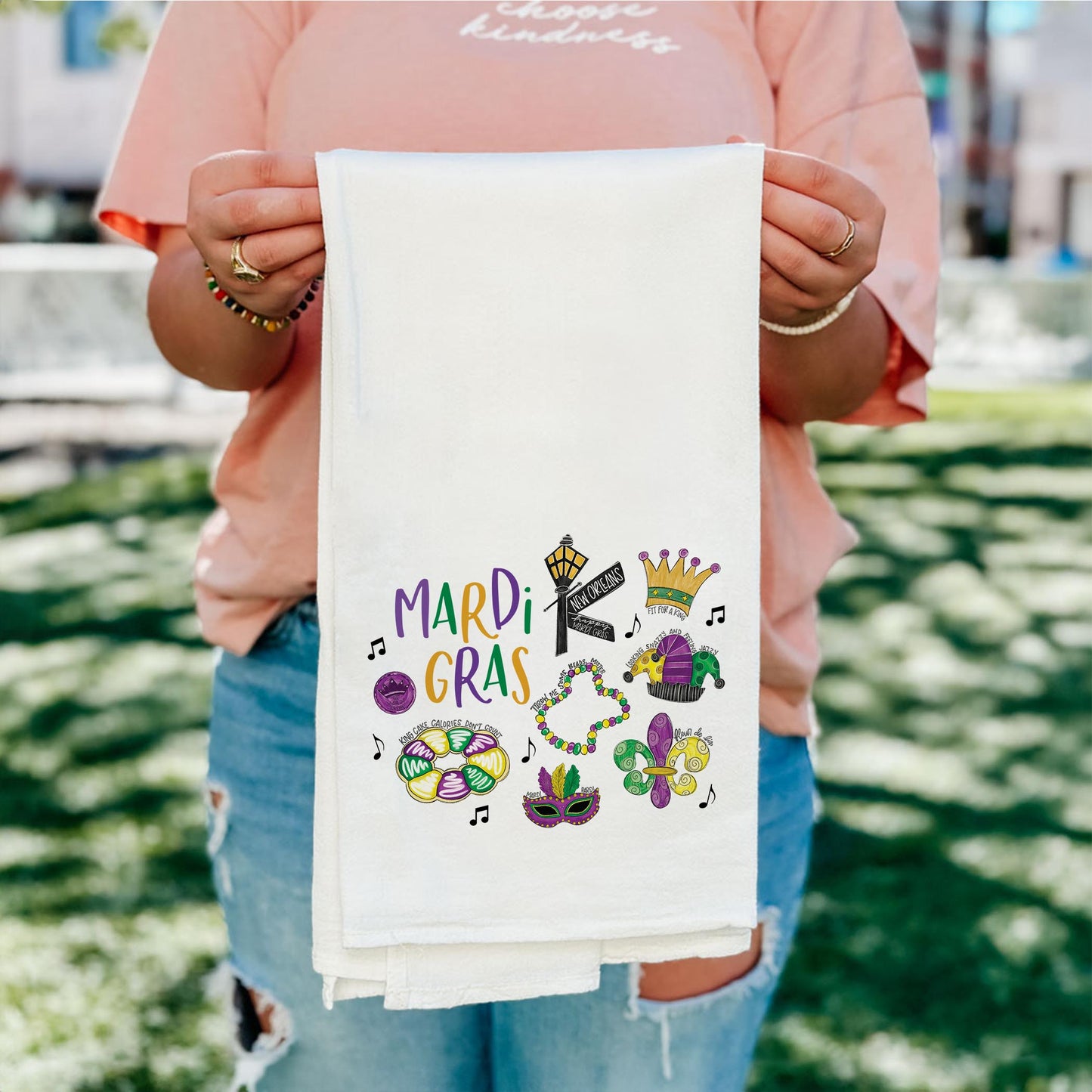 Cotton Tea Towel White-Mardi Gras Icons