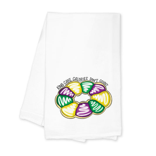 Cotton Tea Towel White-Mardi Gras King Cake