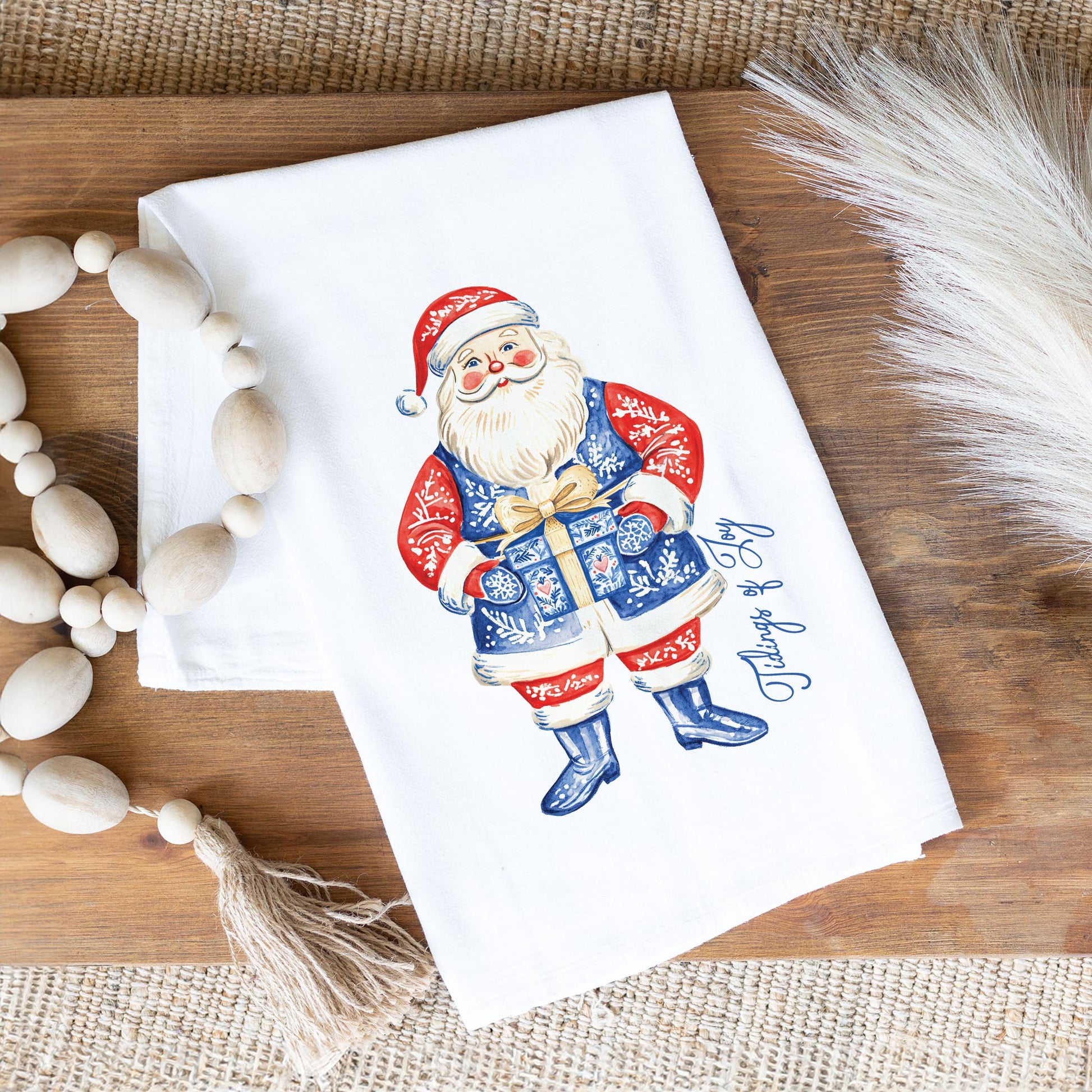 Cotton Tea Towel White-Blue Noel - A Grand Millennial Christmas -1