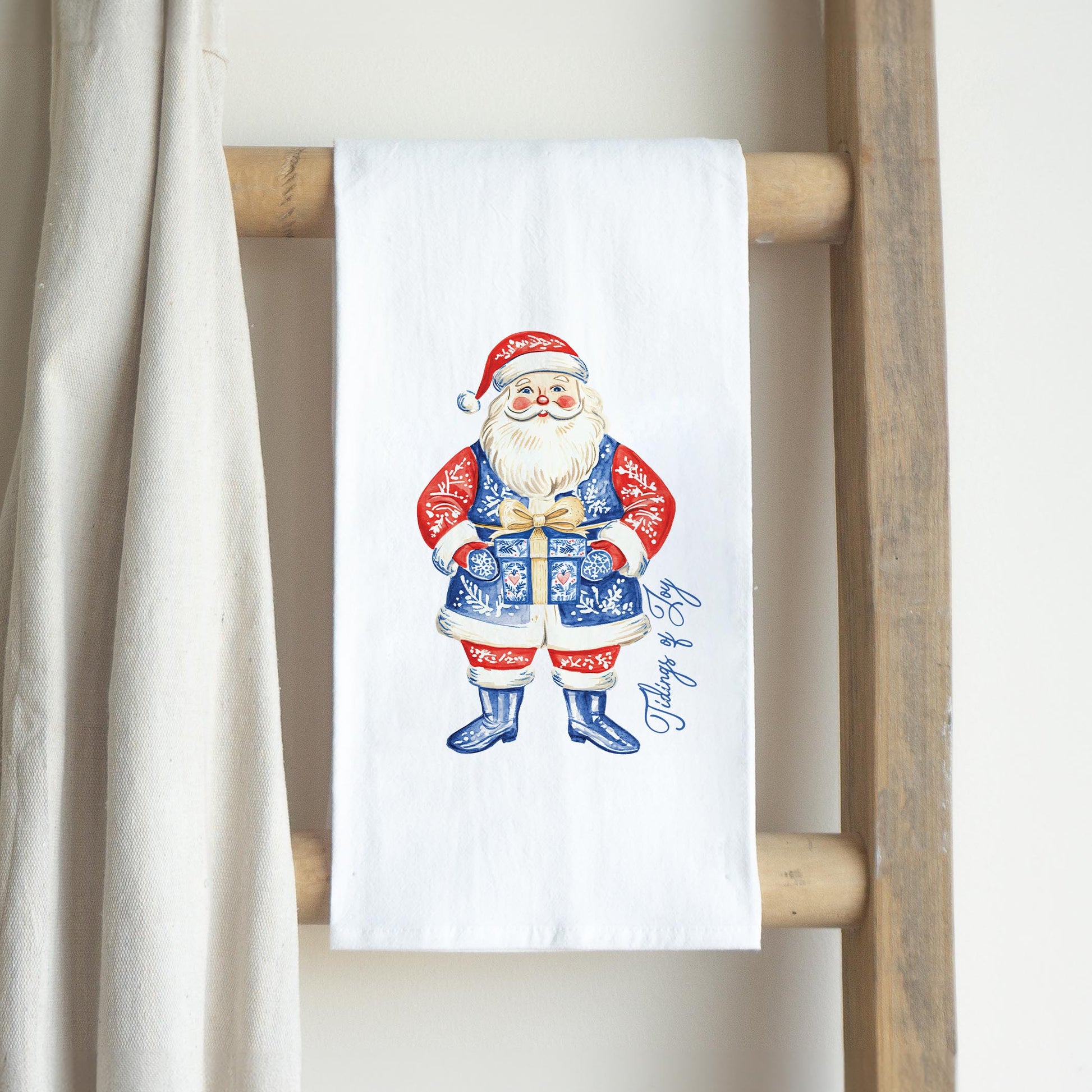 Cotton Tea Towel White-Blue Noel - A Grand Millennial Christmas -2