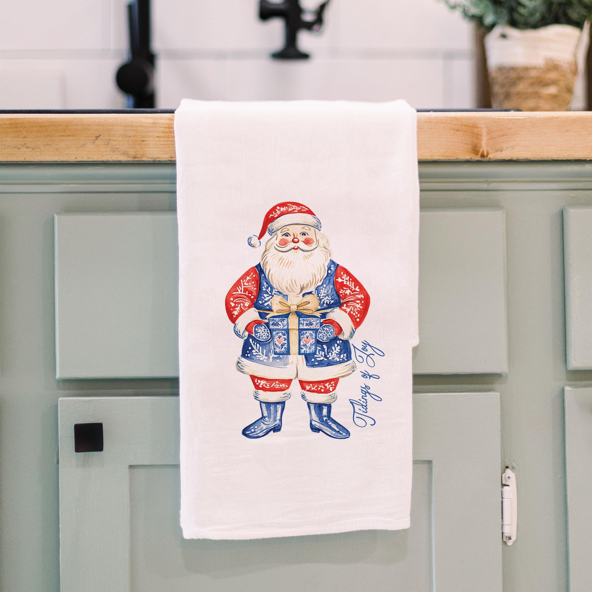 Cotton Tea Towel White-Blue Noel - A Grand Millennial Christmas -3