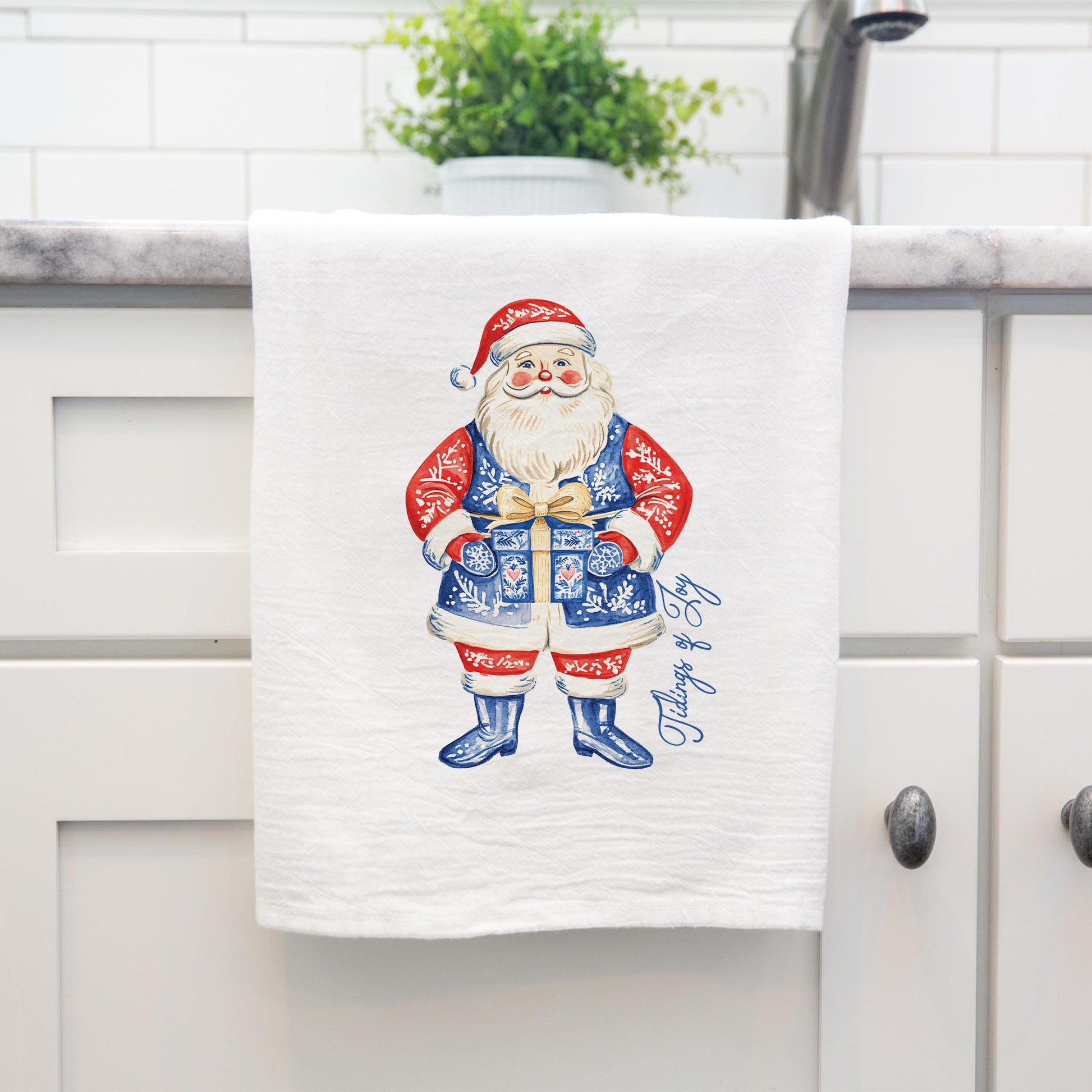 Cotton Tea Towel White-Blue Noel - A Grand Millennial Christmas -4