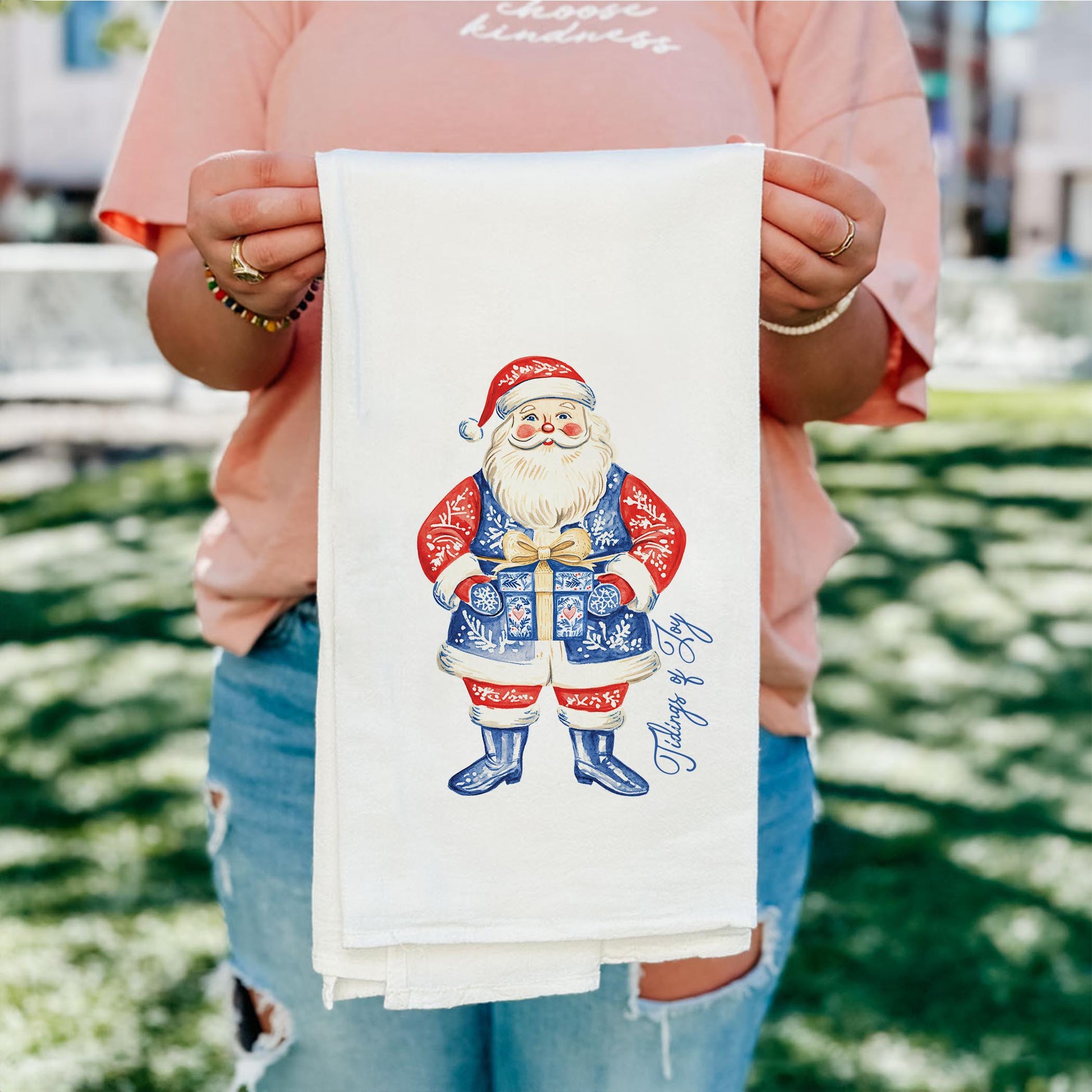 Cotton Tea Towel White-Blue Noel - A Grand Millennial Christmas -5