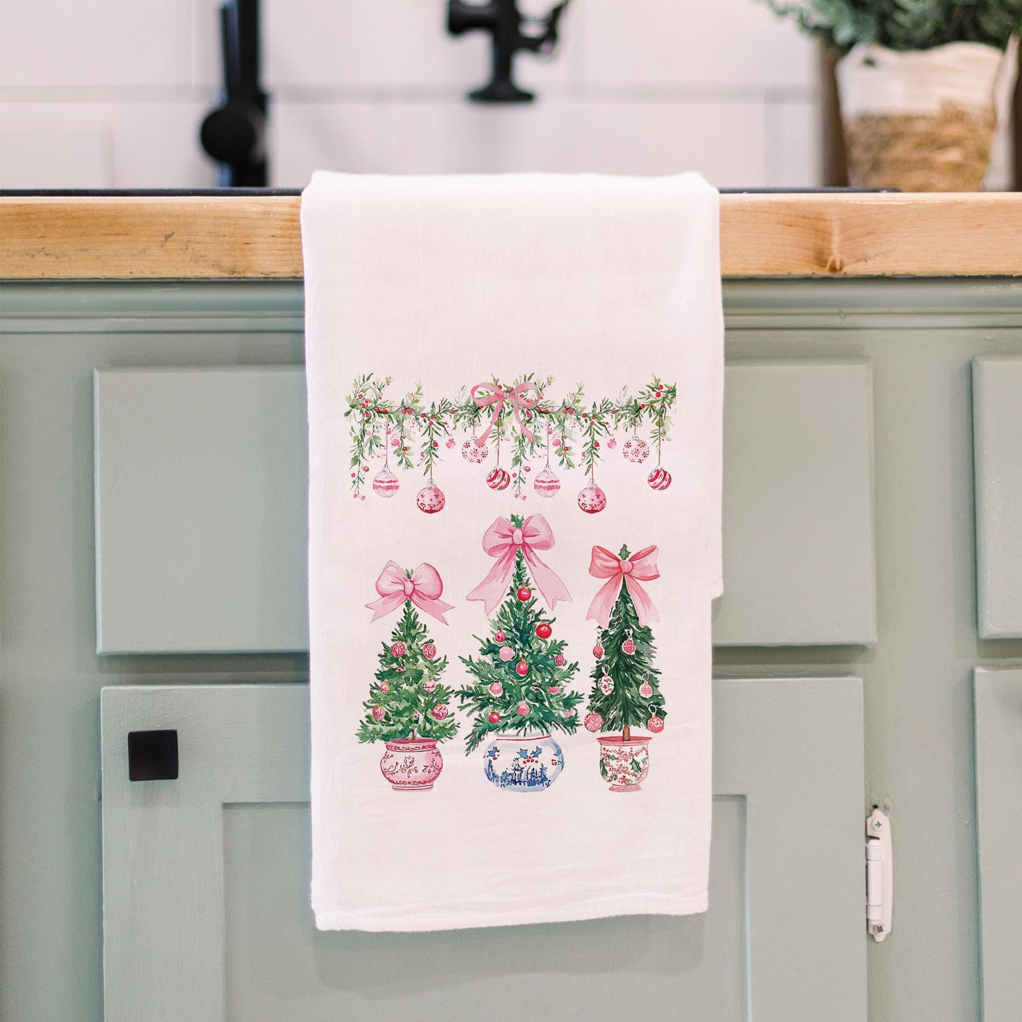 Cotton Tea Towel White-Blush & Baubles - A Grand Millennial Christmas -3