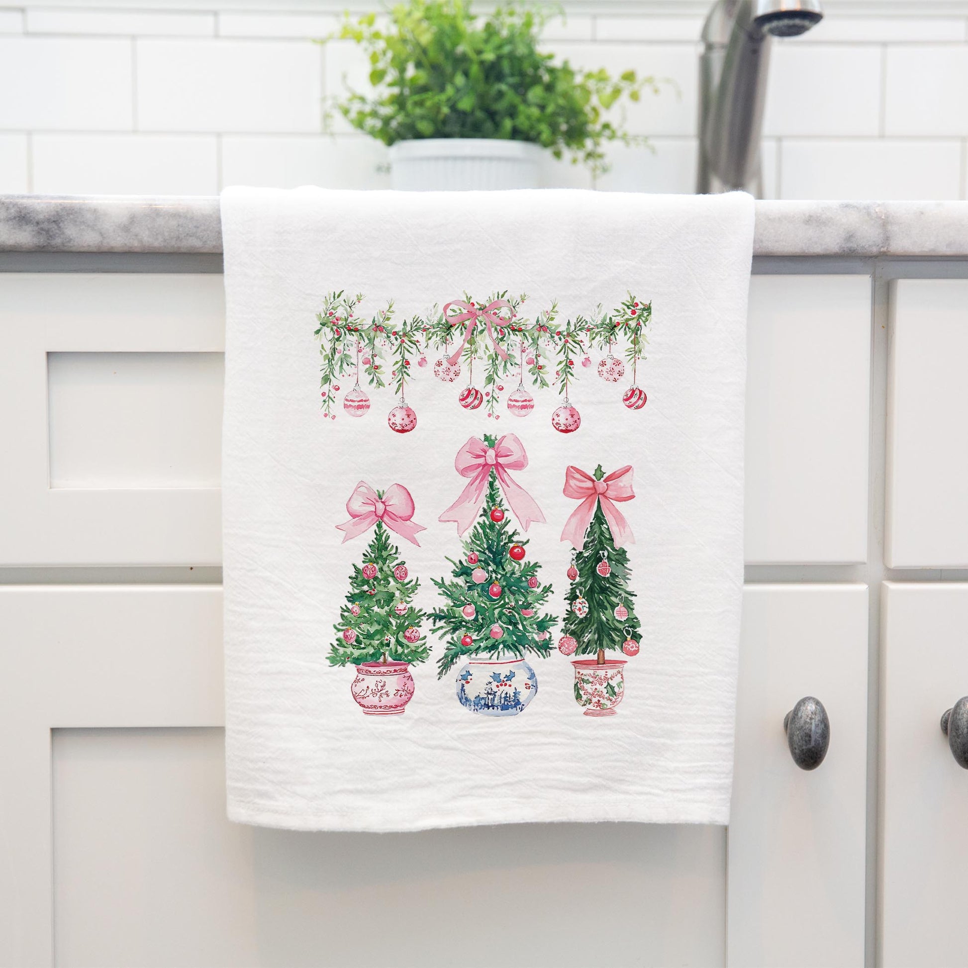 Cotton Tea Towel White-Blush & Baubles - A Grand Millennial Christmas -4