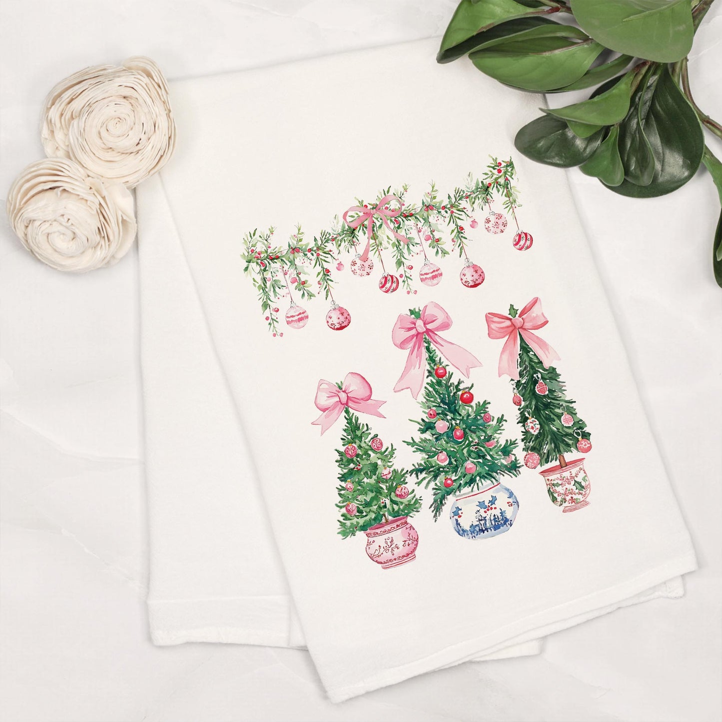 Cotton Tea Towel White-Blush & Baubles - A Grand Millennial Christmas -6