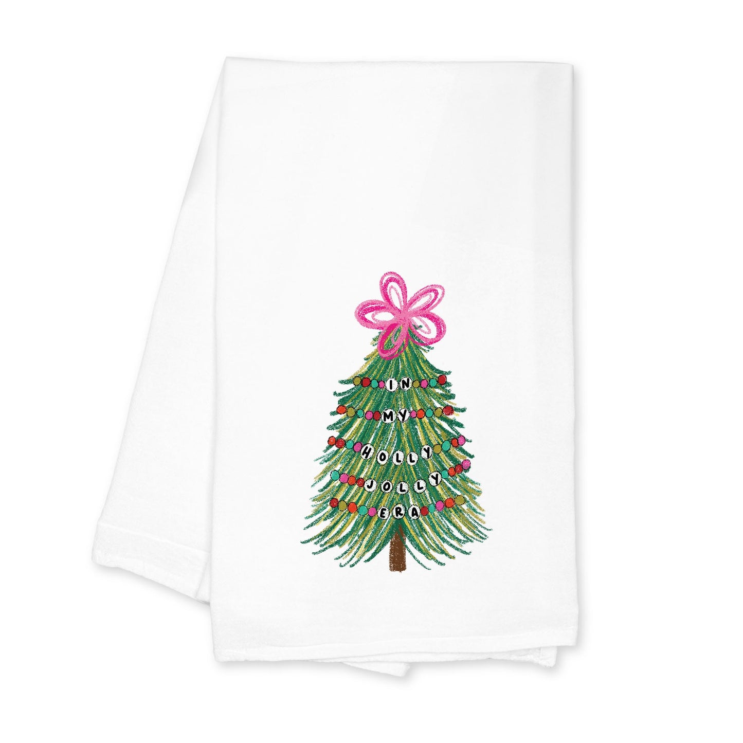 Cotton Tea Towel White-In My Holly Jolly Era Tree