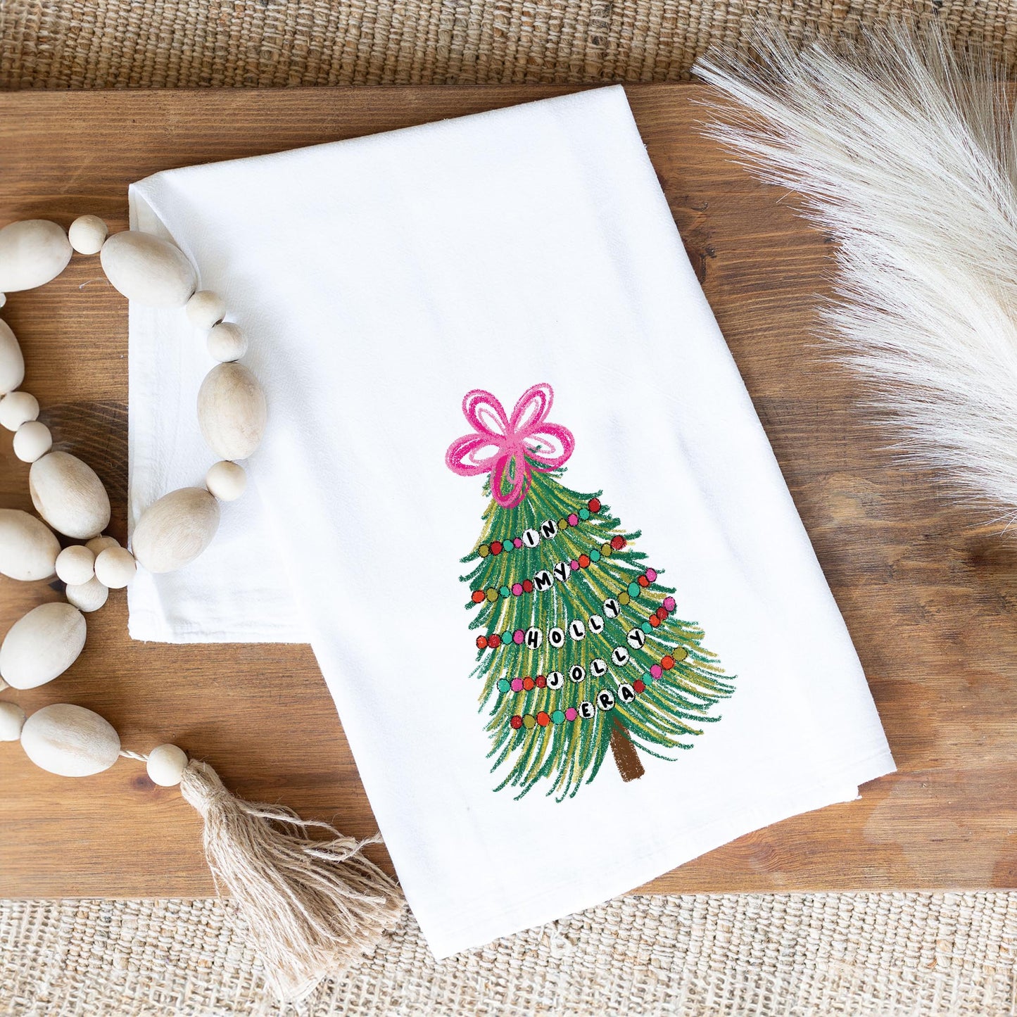 Cotton Tea Towel White-In My Holly Jolly Era Tree