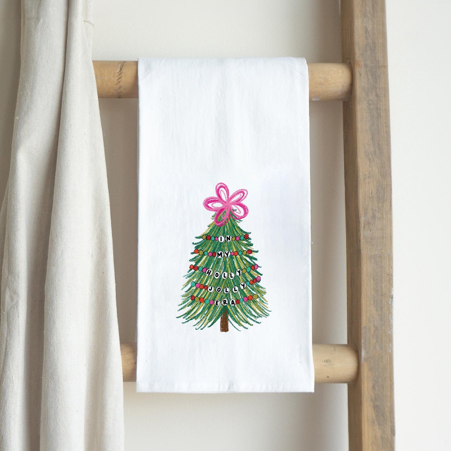 Cotton Tea Towel White-In My Holly Jolly Era Tree