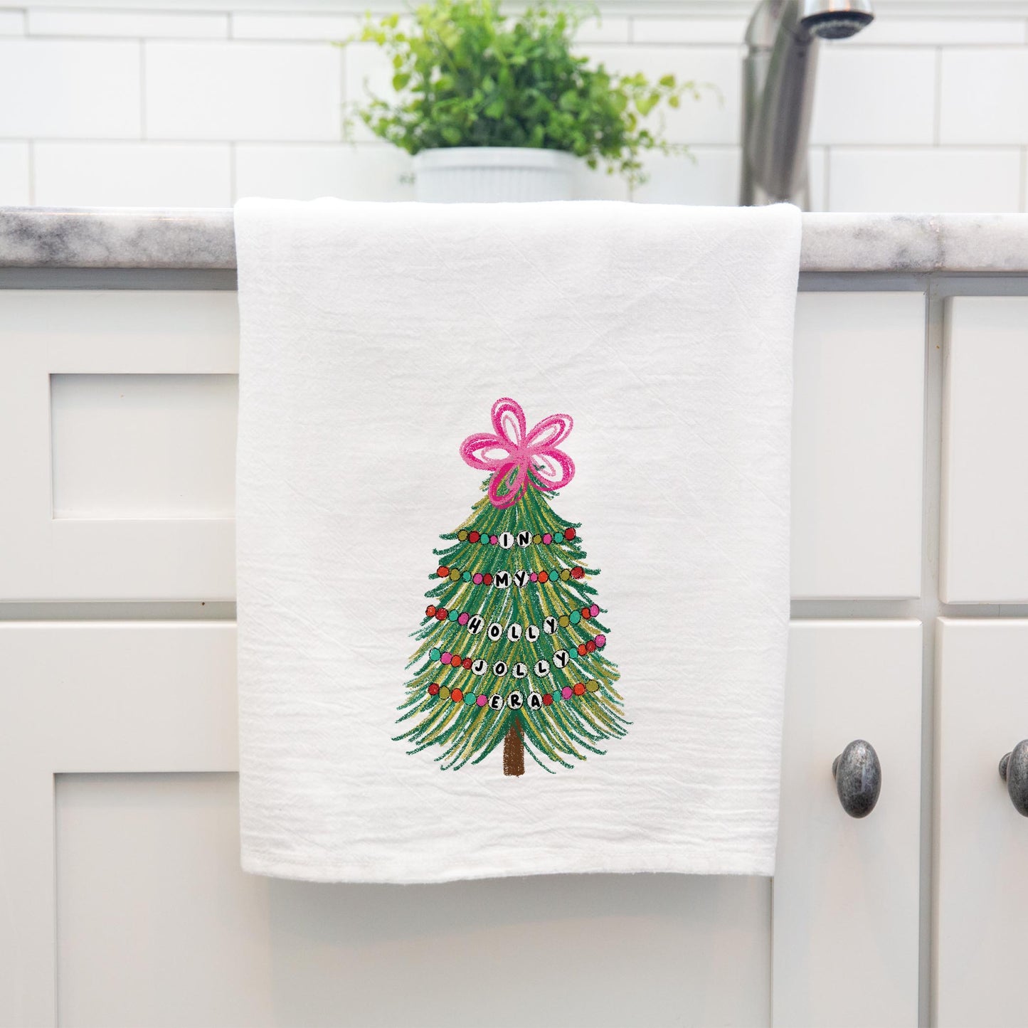 Cotton Tea Towel White-In My Holly Jolly Era Tree