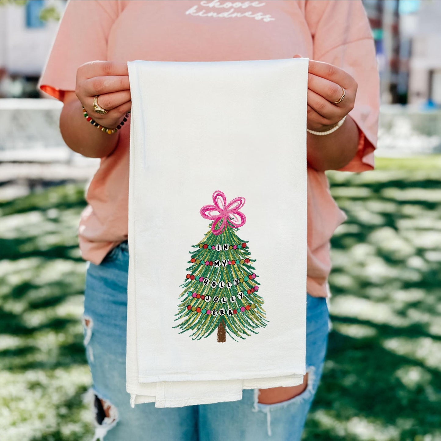 Cotton Tea Towel White-In My Holly Jolly Era Tree