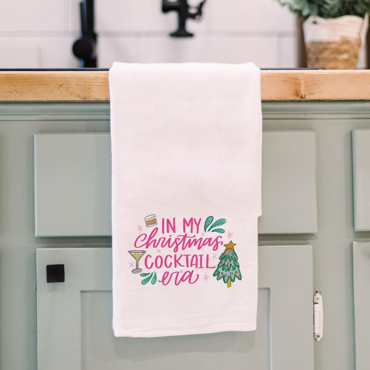 Cotton Tea Towel White-In My Christmas Cocktail Era