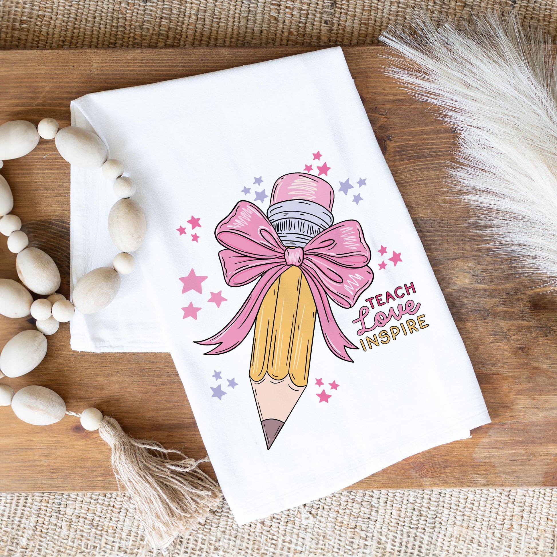 Cotton Tea Towel White-Classroom Coquette Teach Love Inspire -1
