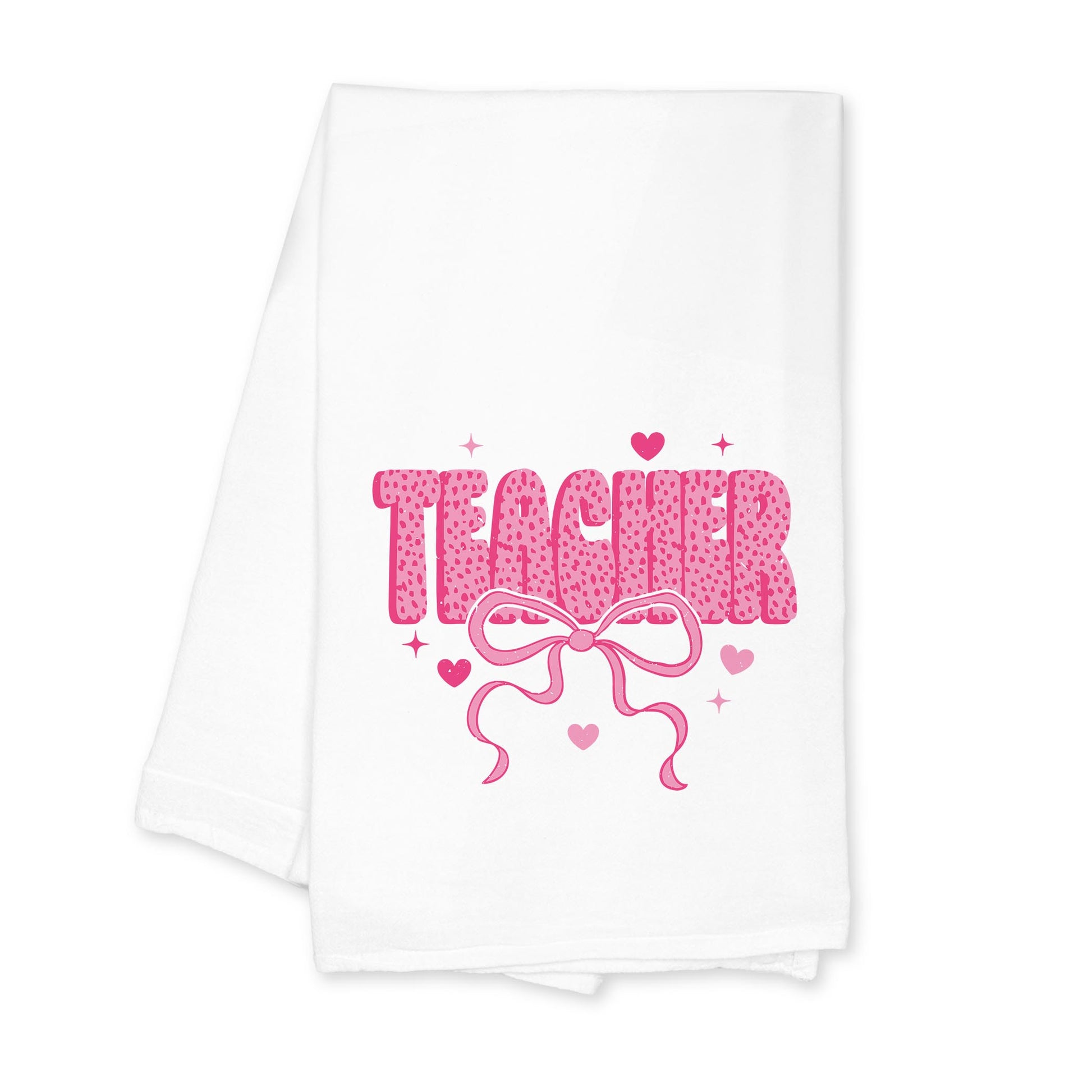 Cotton Tea Towel White-Classroom Coquette Teacher Hearts & Bow -0