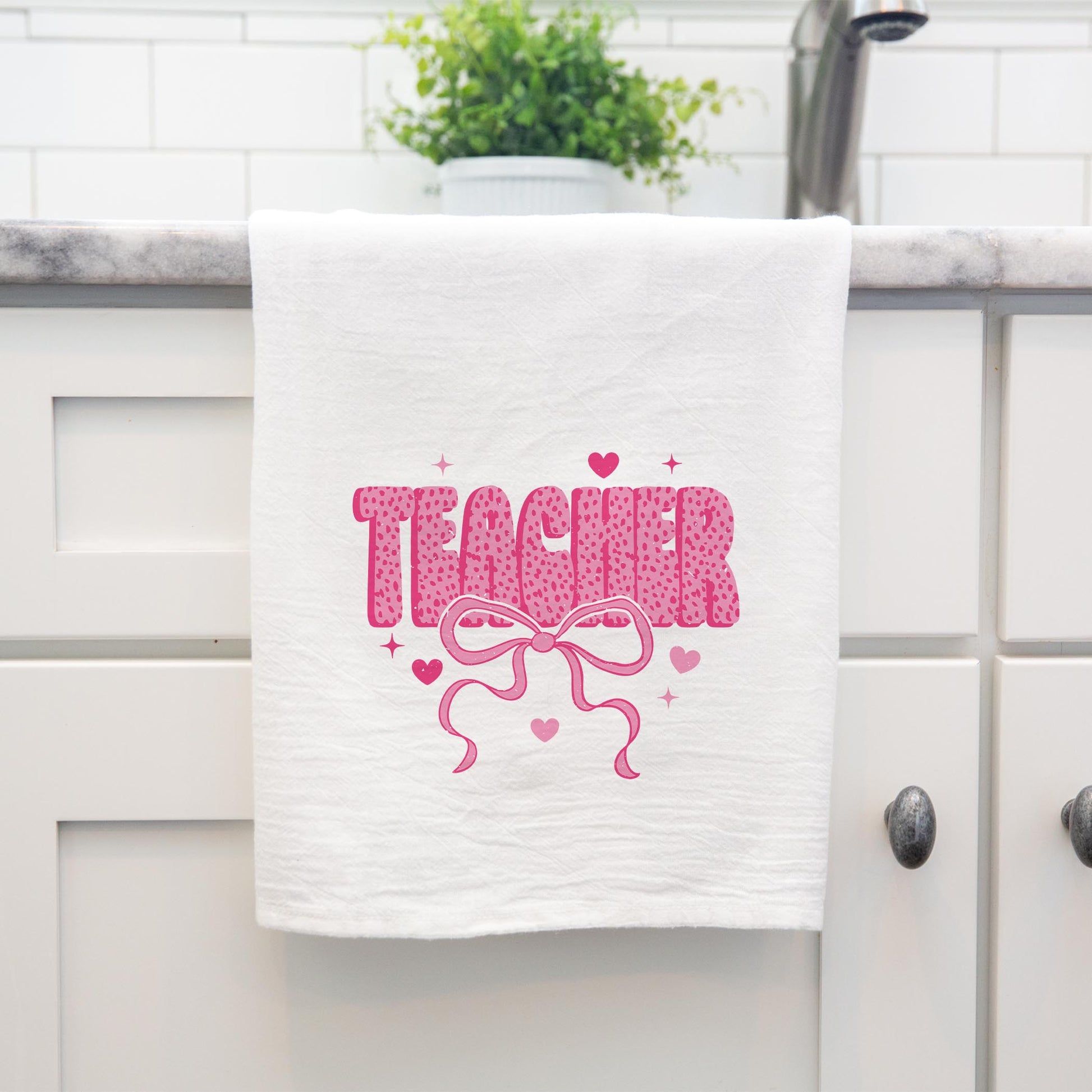 Cotton Tea Towel White-Classroom Coquette Teacher Hearts & Bow -4