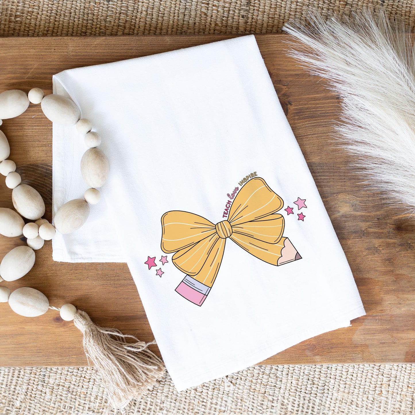 Cotton Tea Towel White-Classroom Coquette Teach Love Inspire -1