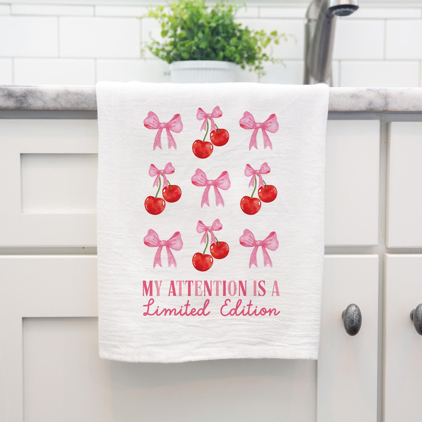 Cotton Tea Towel White-My Attention Is A Limited Edition