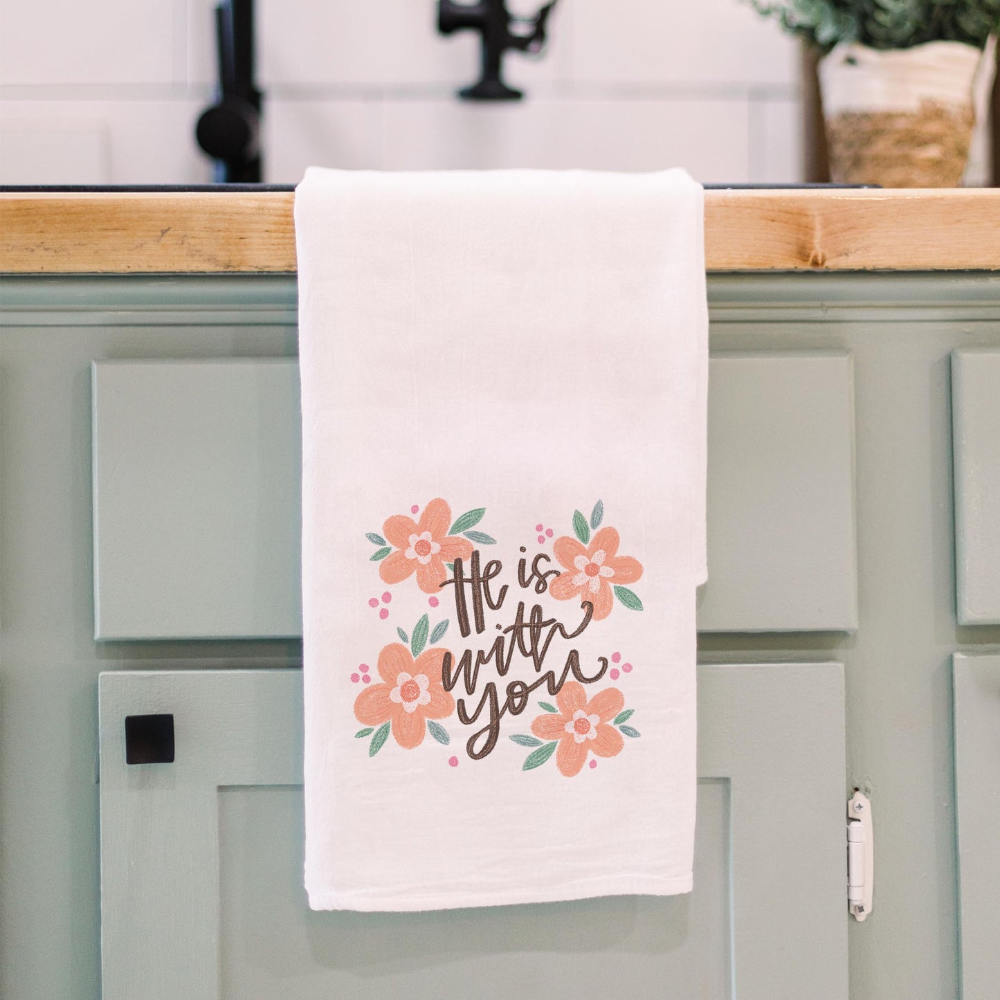 Cotton Tea Towel White-He Is With You