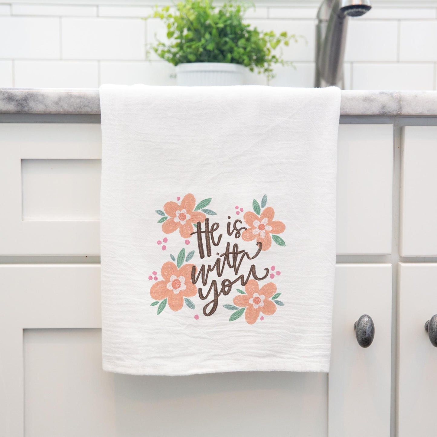 Cotton Tea Towel White-He Is With You