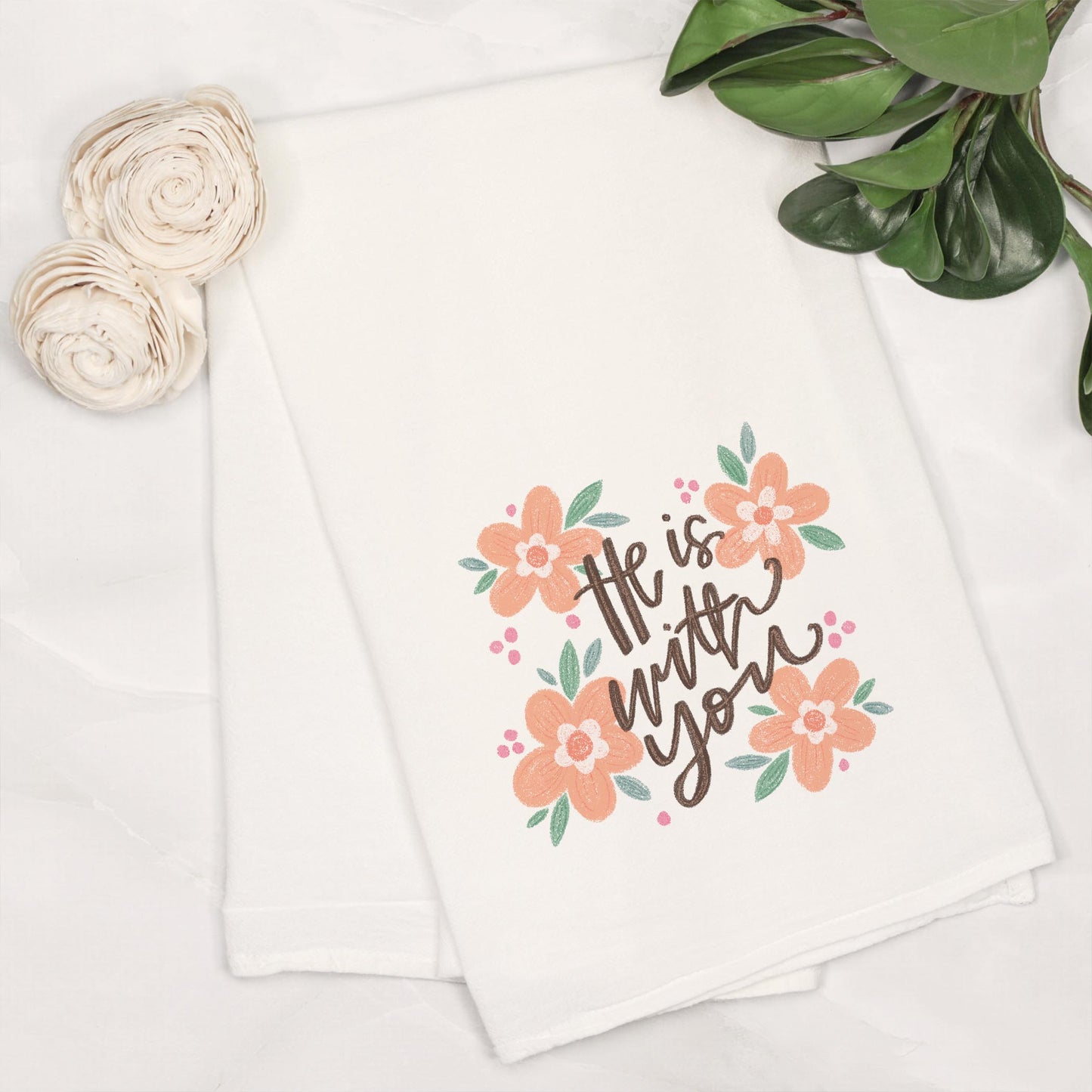 Cotton Tea Towel White-He Is With You