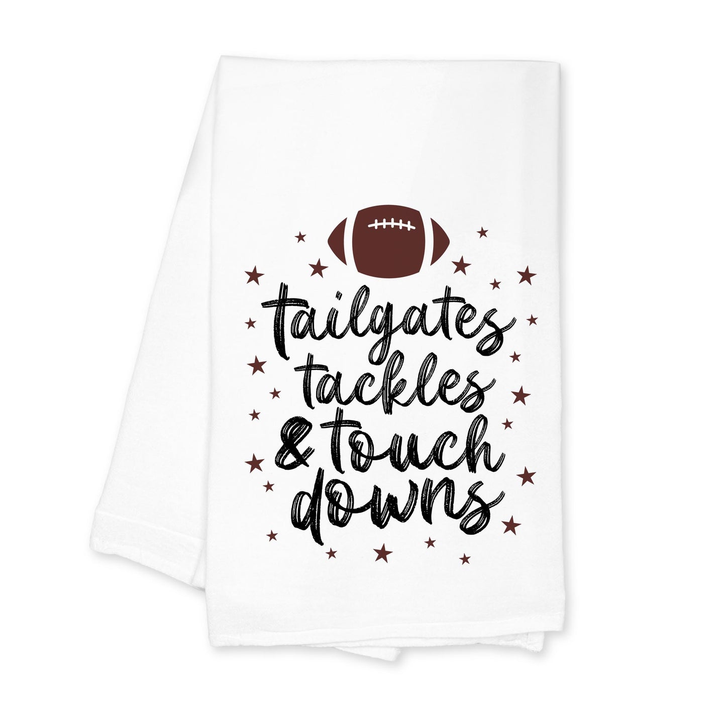 Cotton Tea Towel White-Tailgates Tackles & Touchdowns Stars