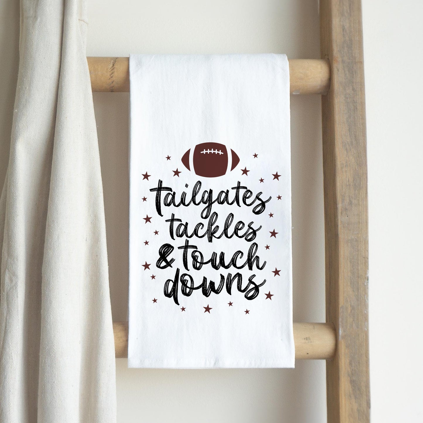 Cotton Tea Towel White-Tailgates Tackles & Touchdowns Stars