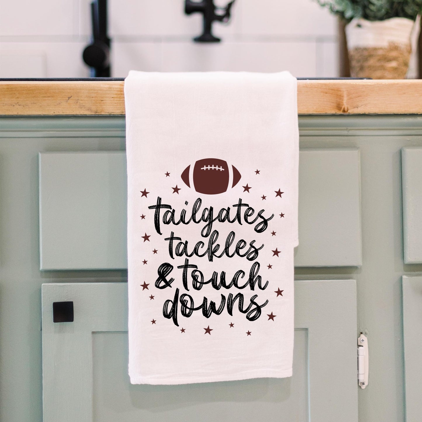 Cotton Tea Towel White-Tailgates Tackles & Touchdowns Stars