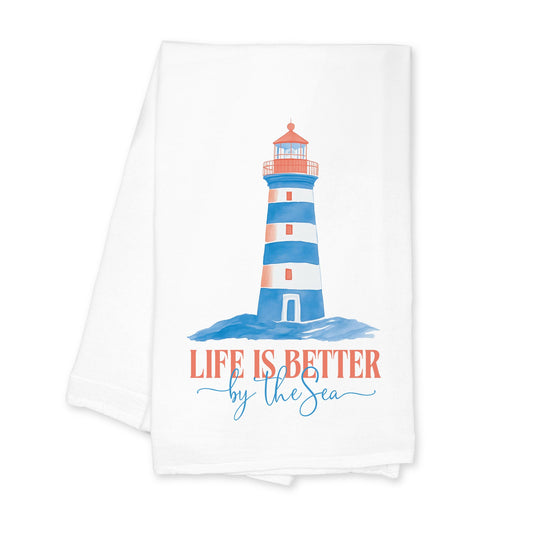 Cotton Tea Towel White-New England Tides Life is Better by the Sea -0