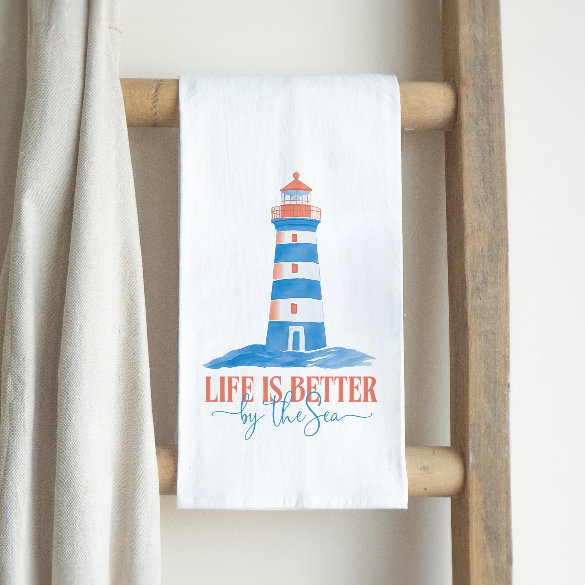 Cotton Tea Towel White-New England Tides Life is Better by the Sea -2
