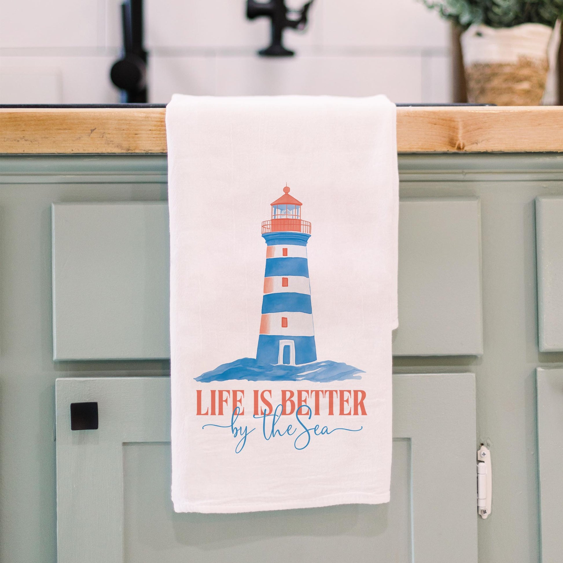 Cotton Tea Towel White-New England Tides Life is Better by the Sea -3