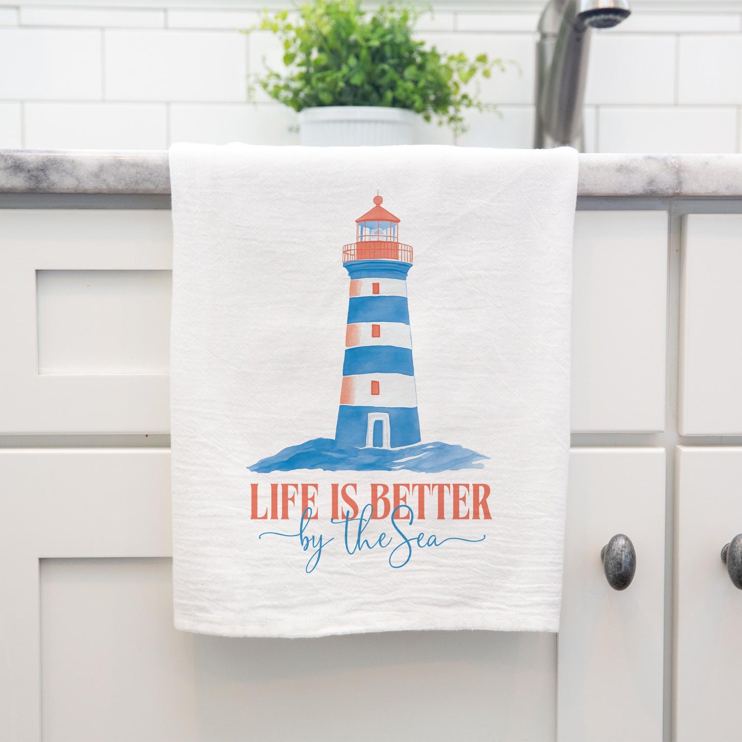 Cotton Tea Towel White-New England Tides Life is Better by the Sea -4