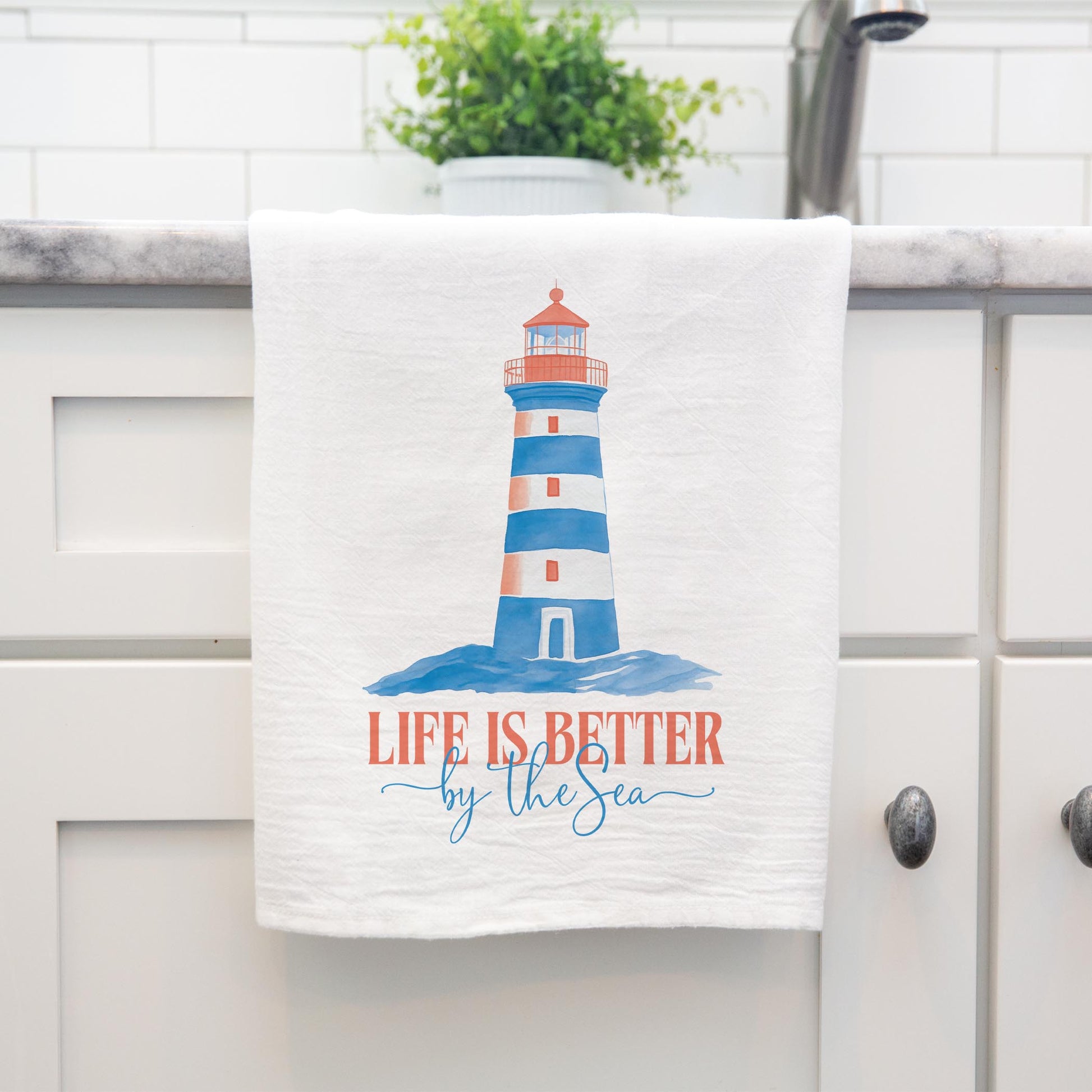 Cotton Tea Towel White-New England Tides Life is Better by the Sea -4
