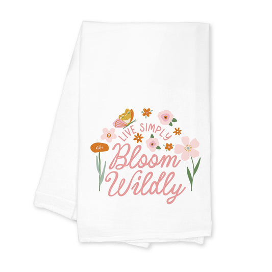 Cotton Tea Towel White-Spring Live Simply Bloom Wildly