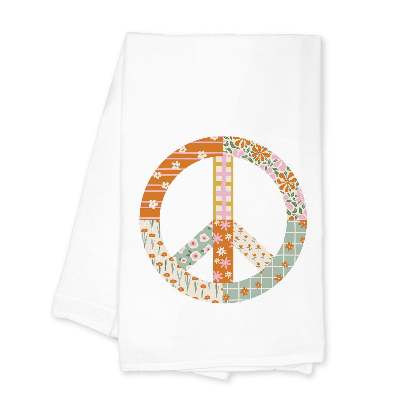 Cotton Tea Towel White-Spring Patch Peace Sign