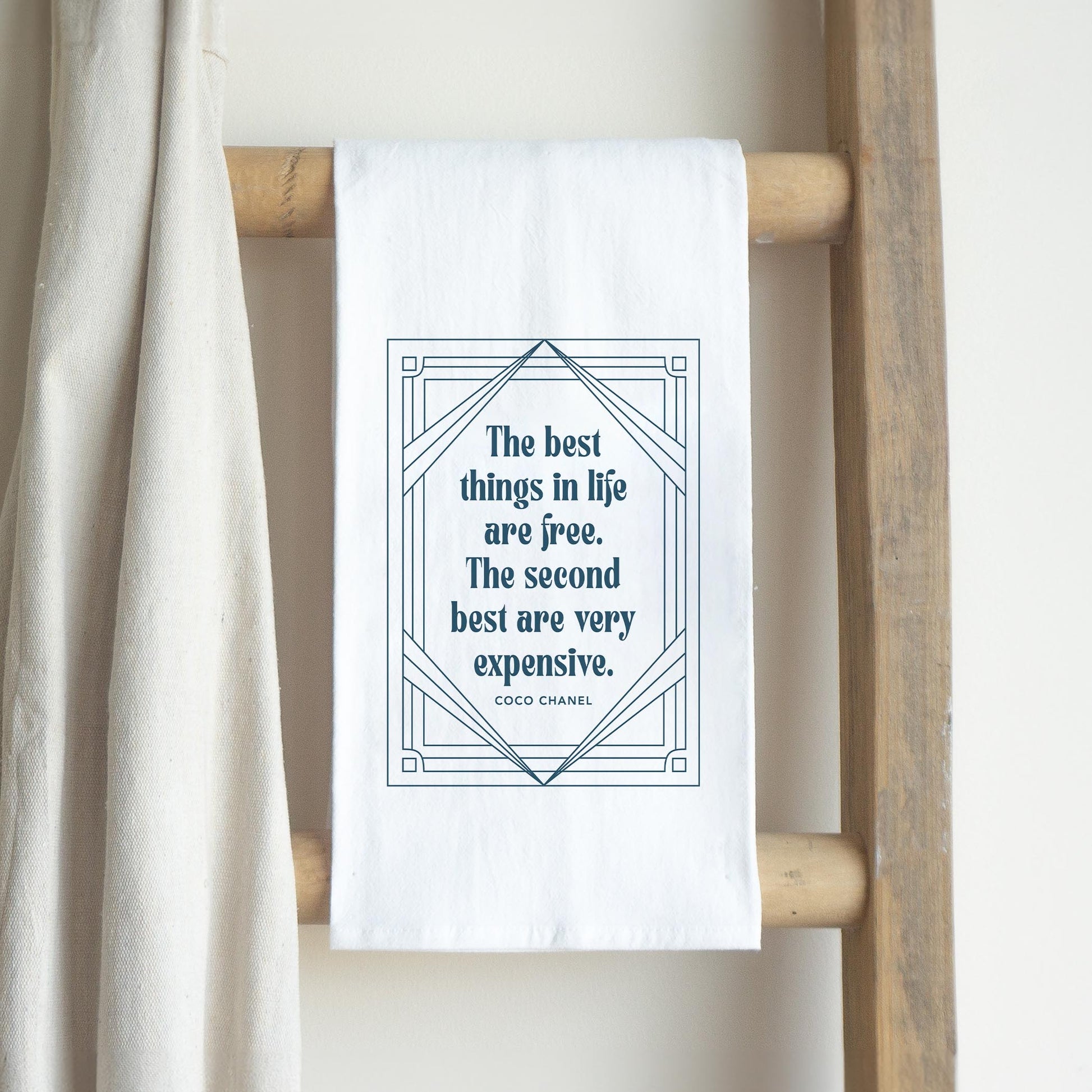 Cotton Tea Towel White-Art Deco The Best Things In life -2